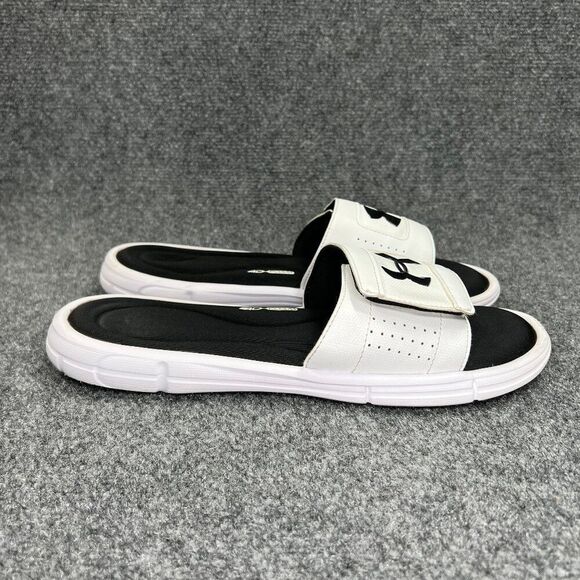 Under Armour Ignite 5 Sandals Men's Size 11 White Black Athletic Recovery Slides - Picture 1 of 9